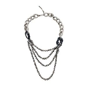 Chunky Silver Curb Chain Statement Necklace Multi Strand Faceted Beaded Tiers
